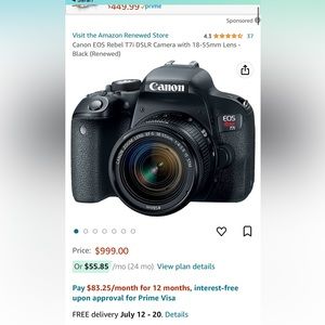 Canon EOS Rebel T7i DSLR Camera